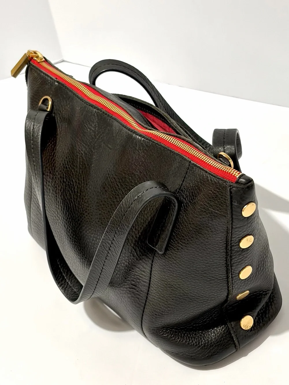 Hammitt Addie Medium Black Leather Tote with Red Zip Accents/Brushed Gold Hardwa